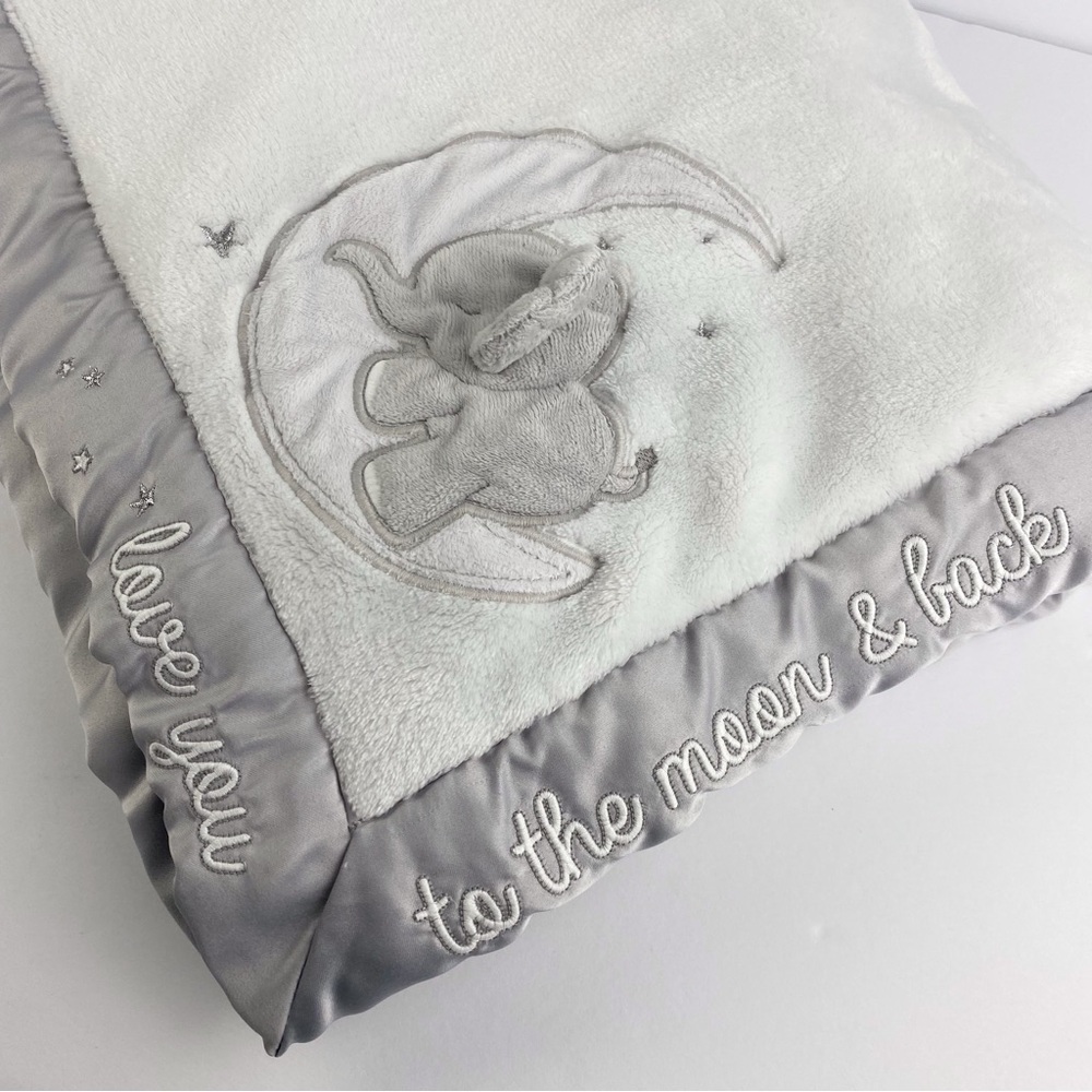 Wendy Bellissimo Baby Blanket Elephant Love You To The Moon Satin Edged 30x40 in